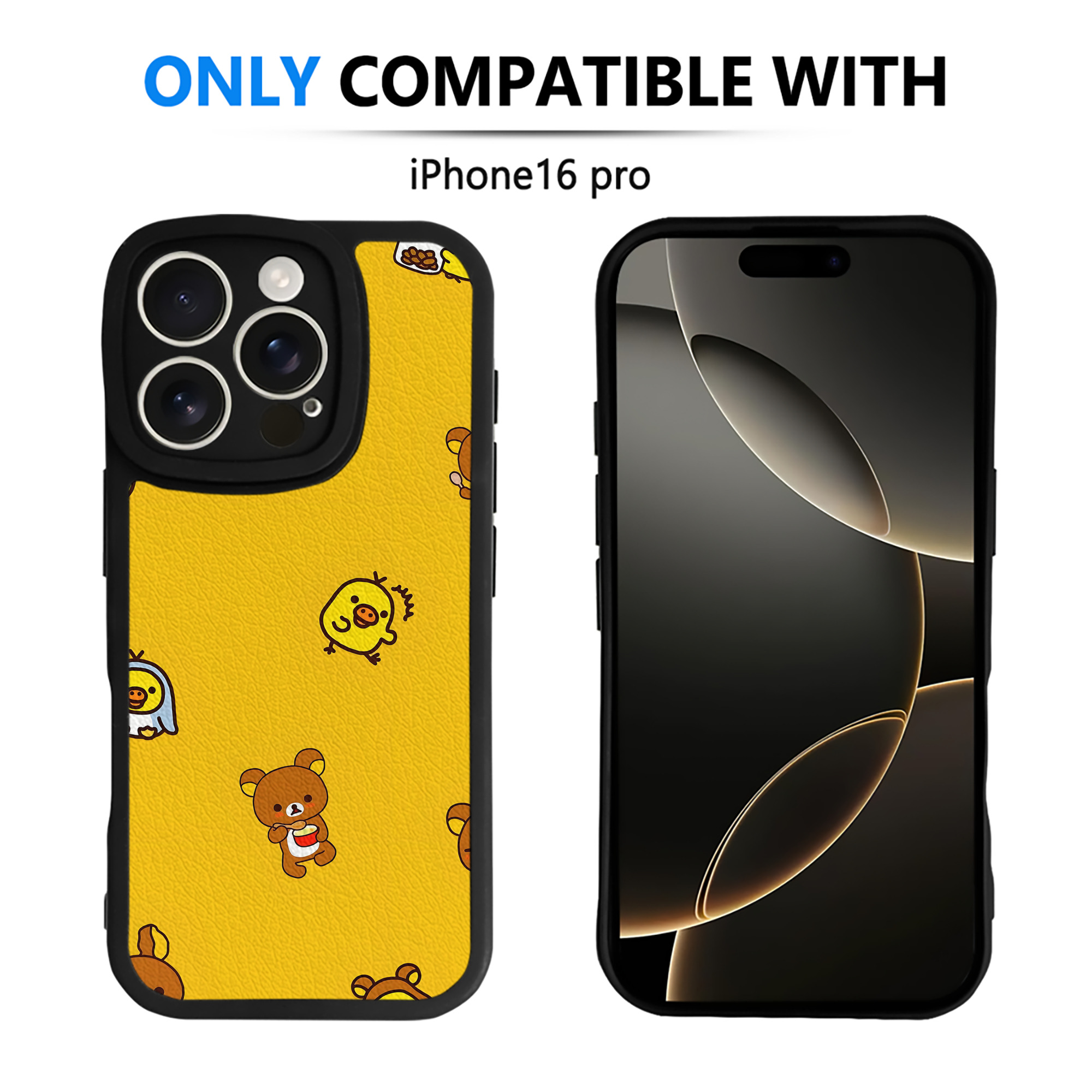 （画像用） リラックマ リラックマ キイロイトリ Rilakkuma Korilakkuma Kiiroitori 【iPhone 16シリーズ対応】シリコンスマホケース（レザー調） 材質：シリコン